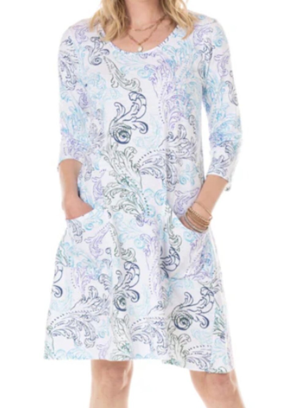 Like New Fresh Produce Waverly Dalia Shift Dress Scoop Neck S White Blue Purple